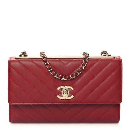 Chanel Lambskin Chevron Quilted Long Trendy CC Wallet On Chain WOC Red 1 of 12
