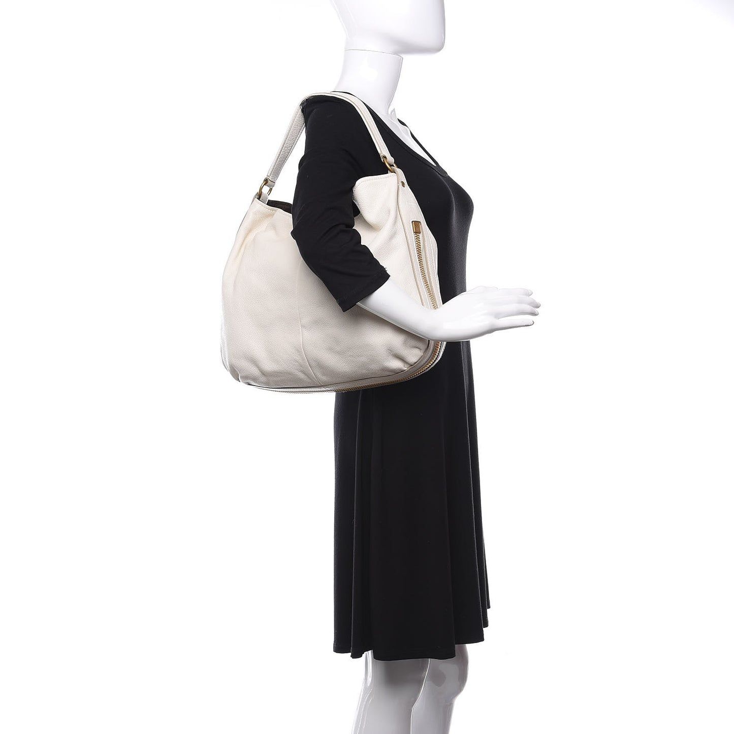 Calfskin Zip Hobo White