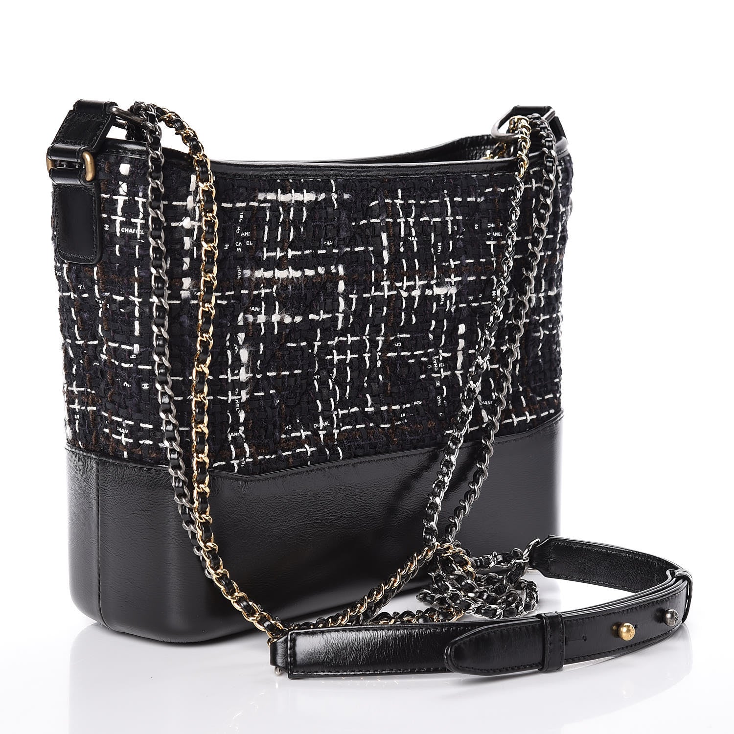 Chanel Tweed Calfskin Quilted Medium Gabrielle Hobo Black White 3 of 13