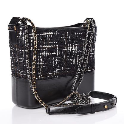 Chanel Tweed Calfskin Quilted Medium Gabrielle Hobo Black White 3 of 13