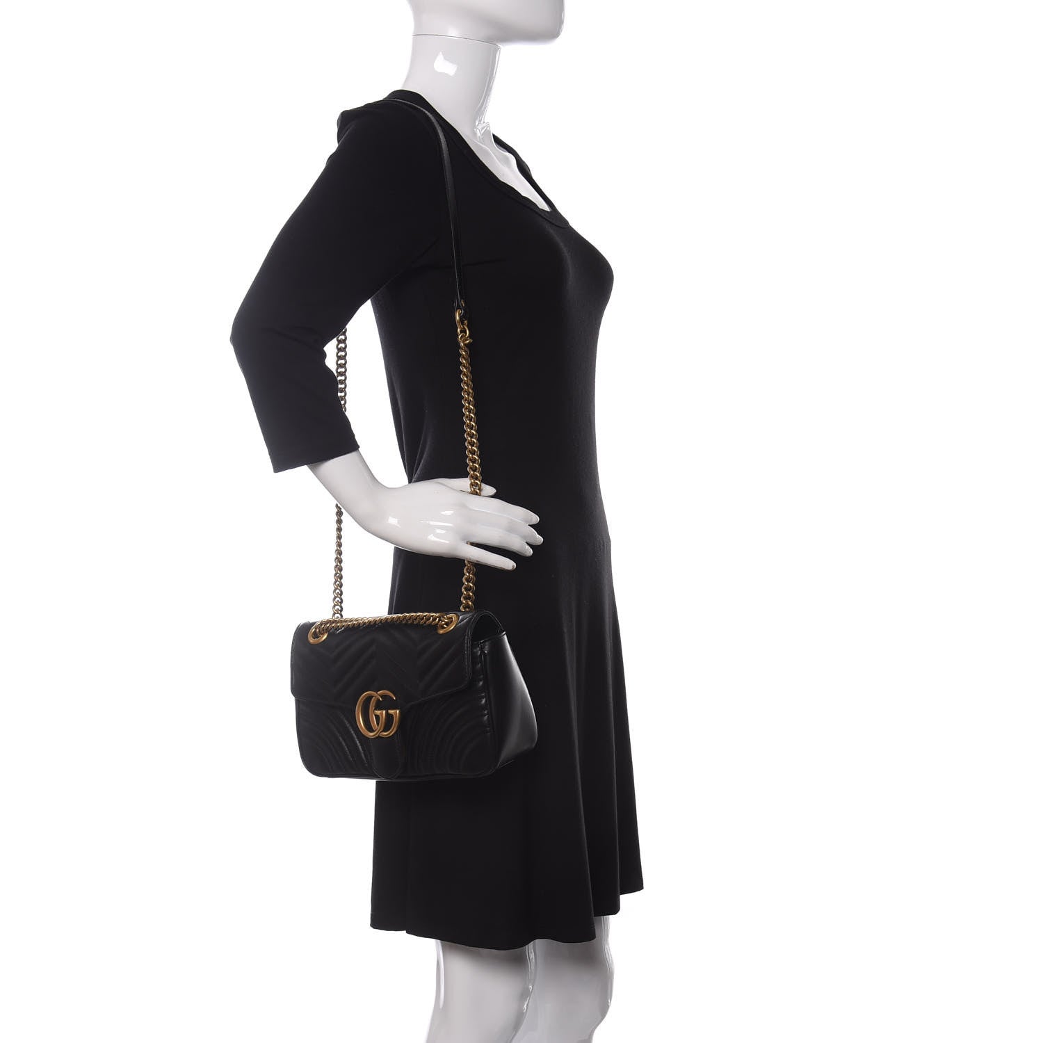 Gucci Calfskin Matelasse Small GG Marmont Shoulder Bag Black 2 of 10