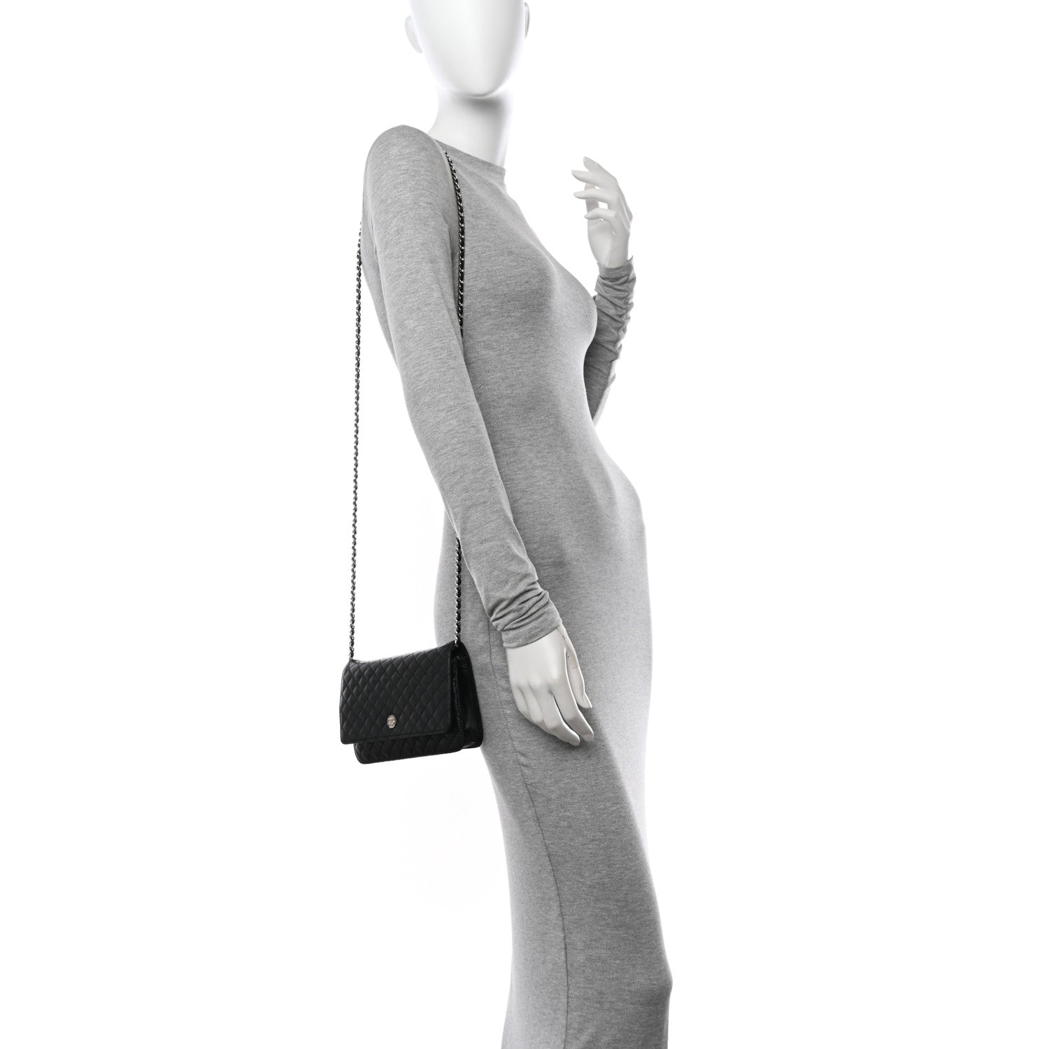 Chanel Lambskin Micro Quilted Wallet On Chain WOC Black 2 of 13