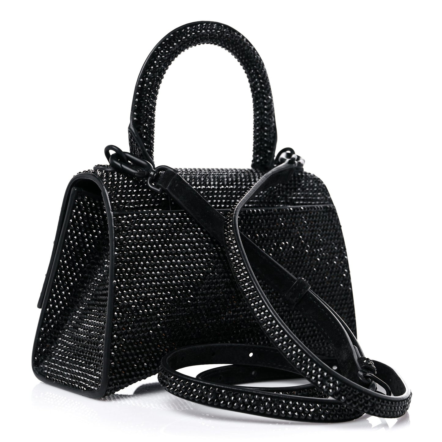 Strass Suede Hourglass Top Handle Bag XS Black Jet