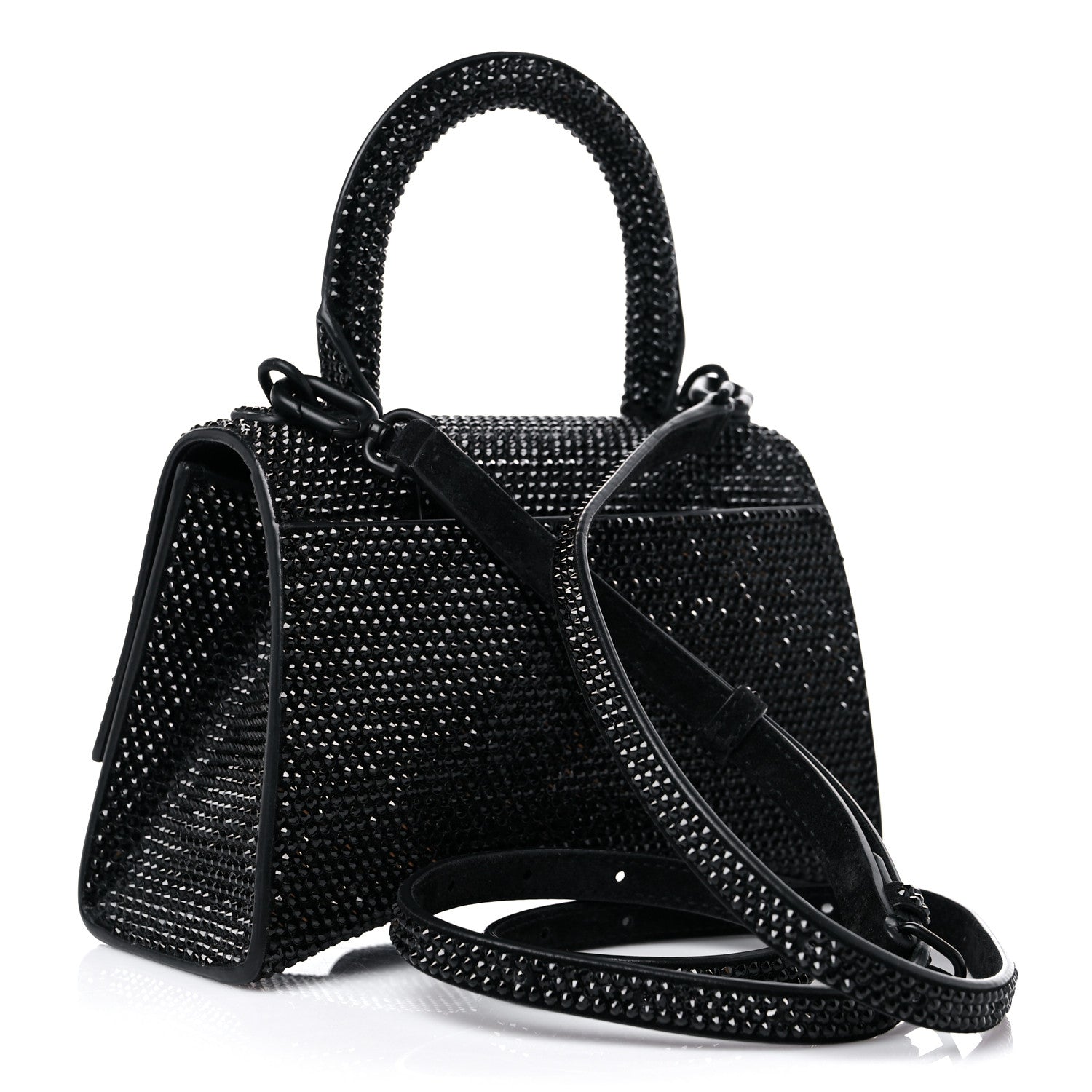 Balenciaga Strass Suede Hourglass Top Handle Bag XS Black Jet 3 of 10