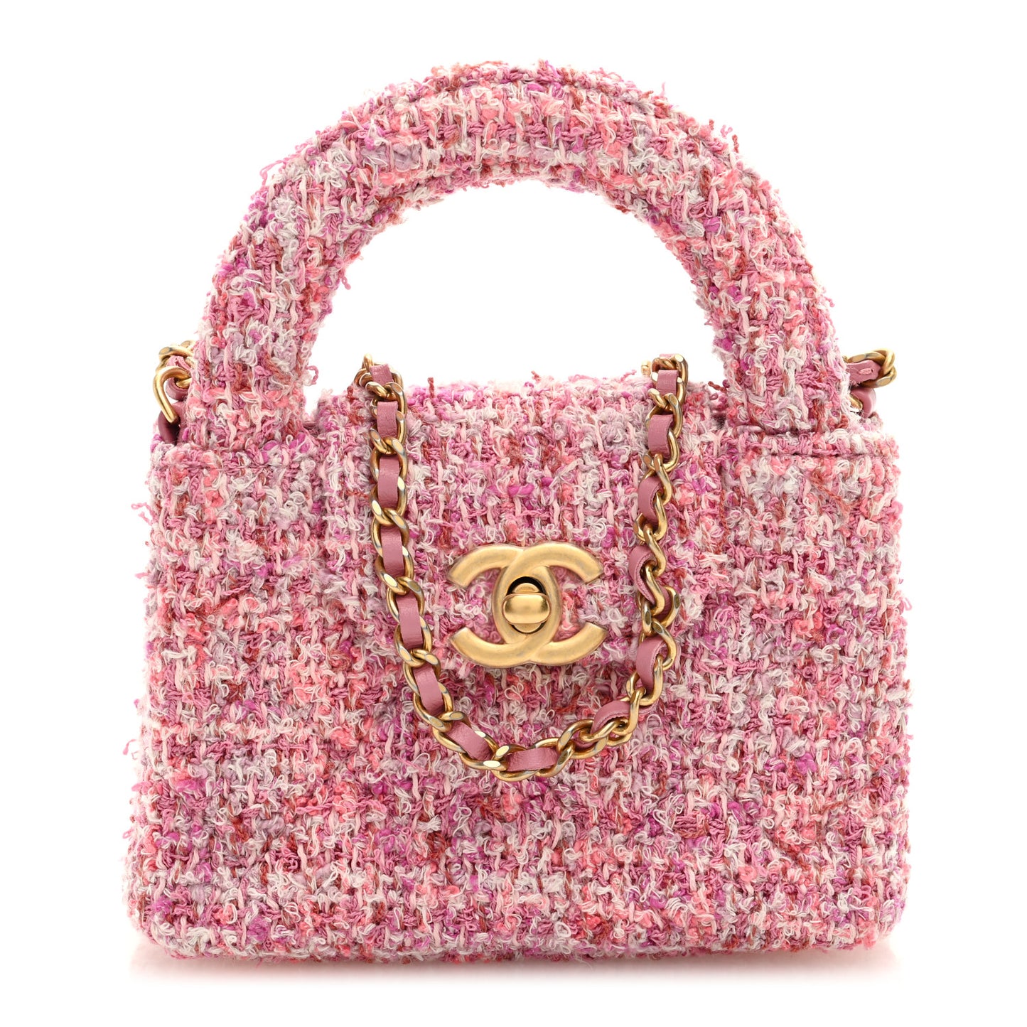 Tweed Quilted Mini Nano Kelly Shopper Pink