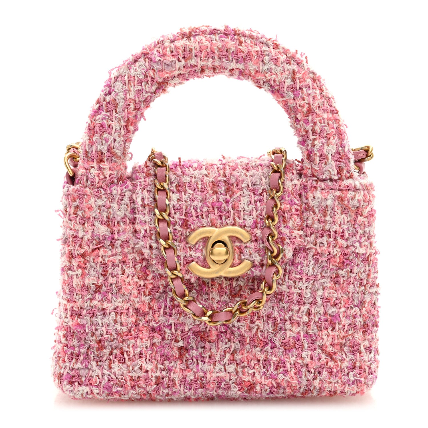 Chanel Tweed Quilted Mini Nano Kelly Shopper Pink 1 of 10