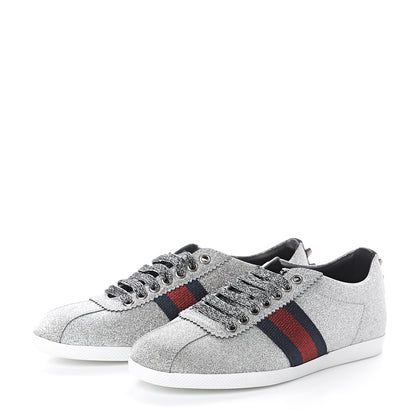 Gucci Glitter Fabric Studded Web Womens Sneakers 36.5 Silver 3 of 7