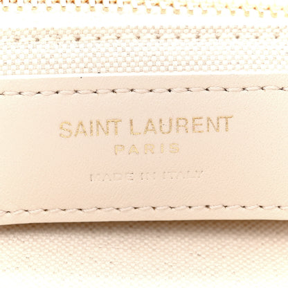 Saint Laurent Cotton Linen Calfskin Striped Rive Gauche Tote Water Green 6 of 14