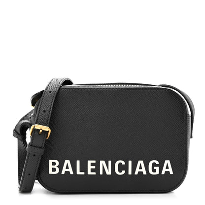 Balenciaga Signature Grained Calfskin Logo XS Ville Camera Bag Black White 1 of 12