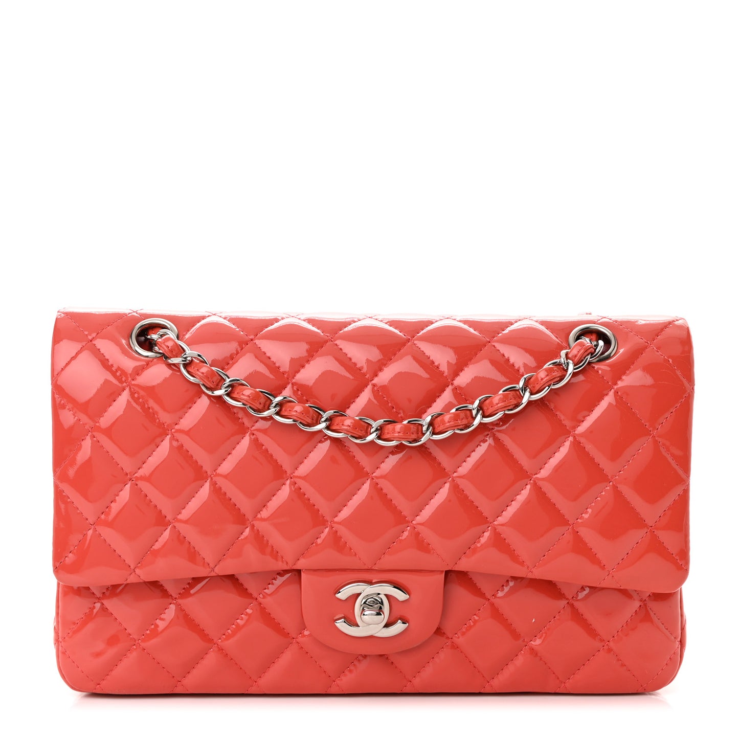 Patent Quilted Medium Double Flap Pink