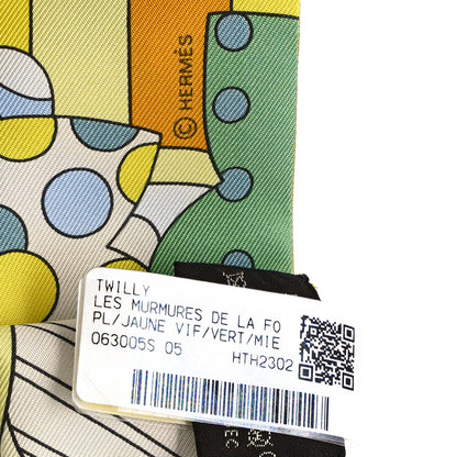Hermes Silk Les Murmures de la Foret Twilly Jaune Vif Vert Miel 3 of 3