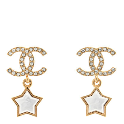 Chanel Metal Crystal Pearl CC Star Earrings Gold Pearly White 1 of 4