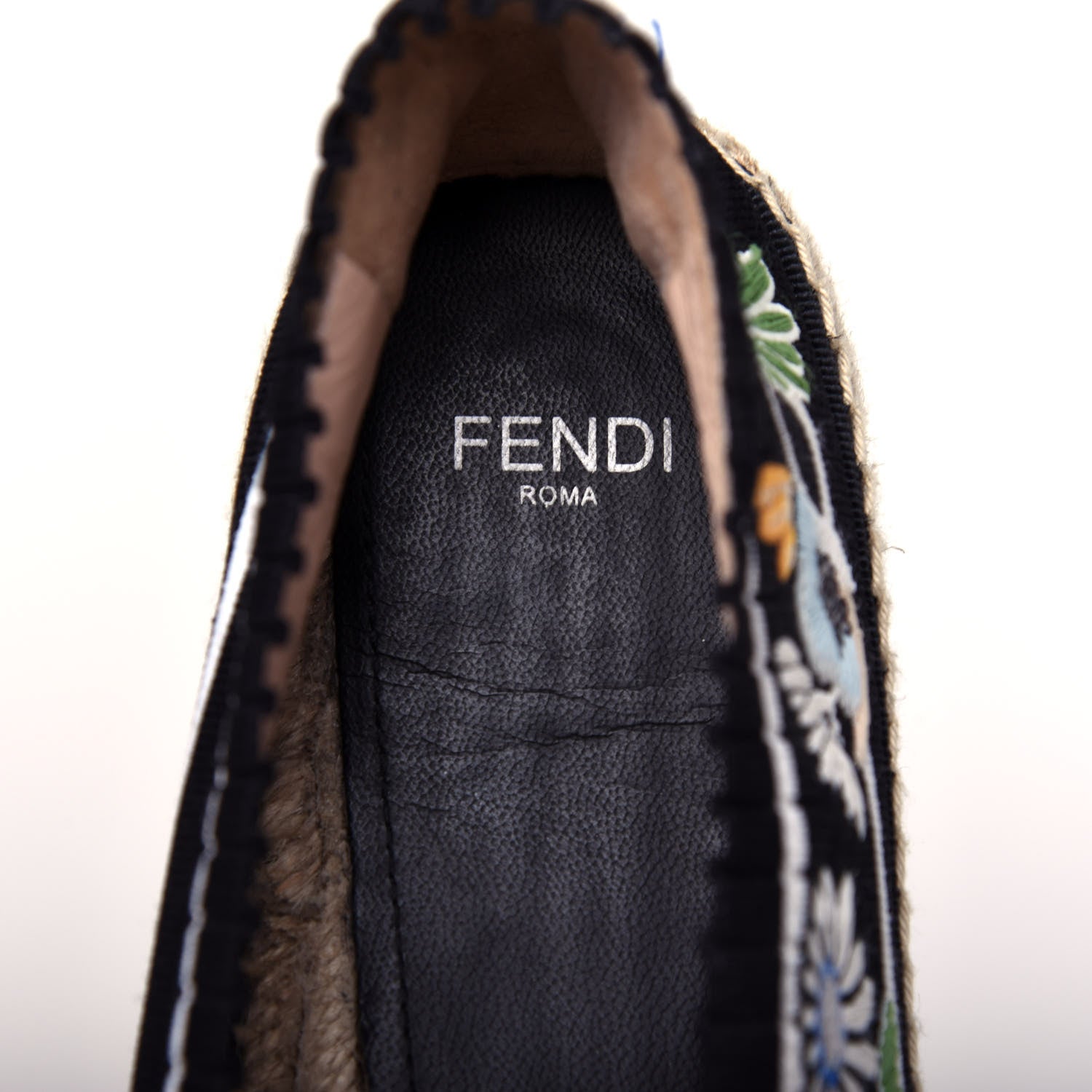 Fendi Knit Floral Embroidered Espadrille 39 Black Multicolor 8 of 9