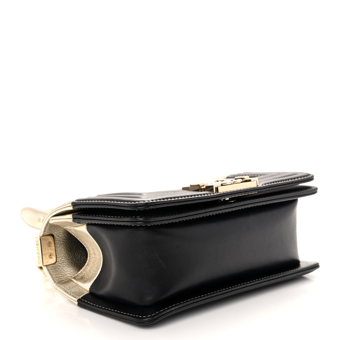 Metallic Goatskin Calfskin Small Boy Flap Gold Black