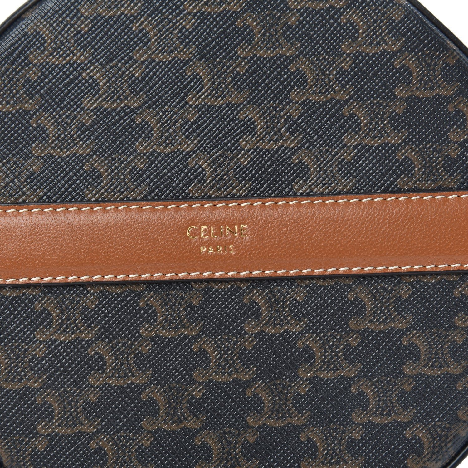 Celine Lambskin Triomphe Canvas Round Purse On Strap Black Tan 7 of 9