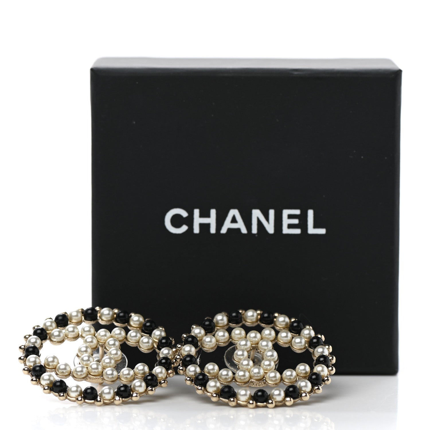 Chanel Resin Pearl CC Earrings Gold Black 5 of 5