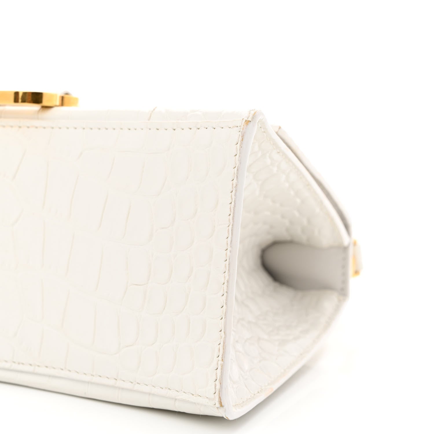 Balenciaga Shiny Calfskin Crocodile Embossed Small Hourglass Top Handle Bag White 10 of 10