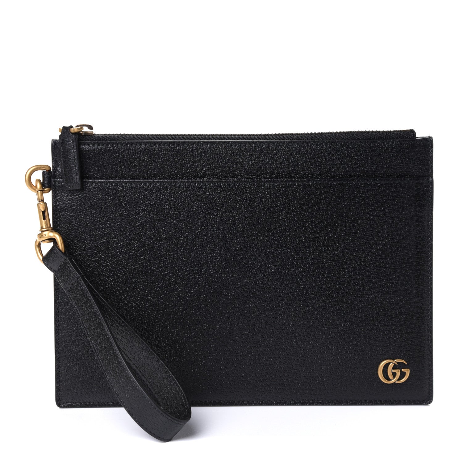Gucci Dollar Calfskin Boar Effect GG Marmont Zip Wristlet Pouch Black 1 of 4