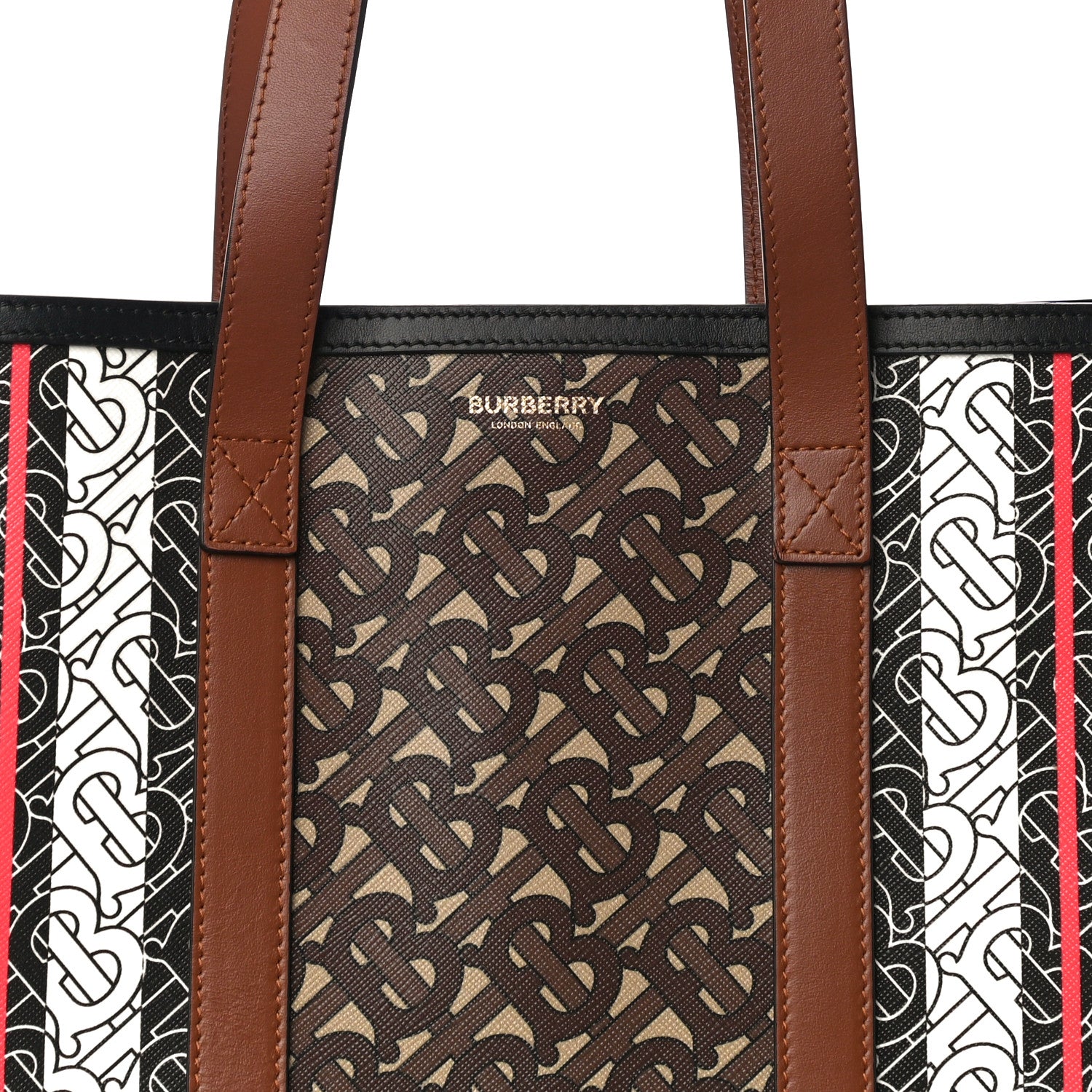 Burberry E-Canvas Monogram Stripe Medium Portrait Tote Bag Bridle Brown 7 of 9