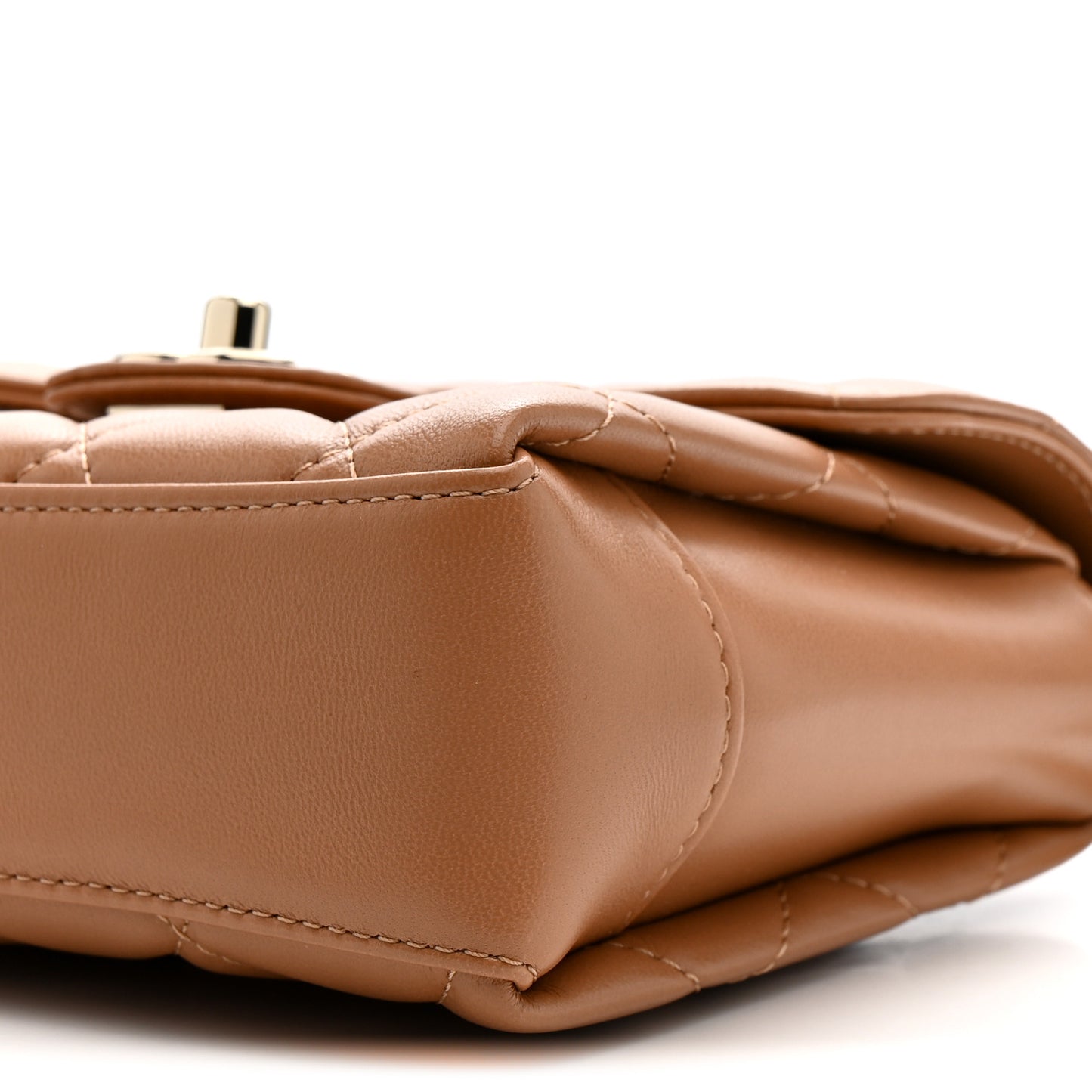 Lambskin Quilted Mini Retro Twist Top Handle Flap Beige