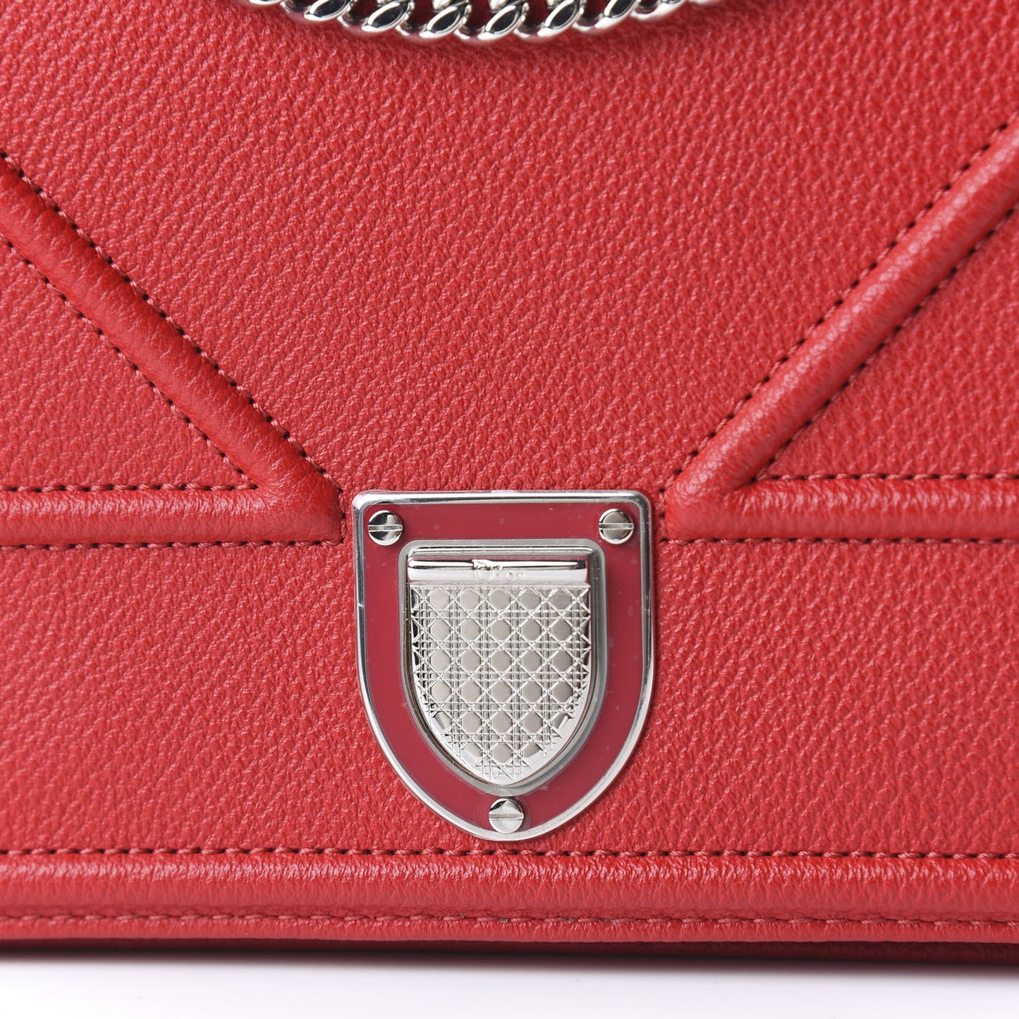 Grained Calfskin Diorama Wallet on Chain Pouch Rouge Vif