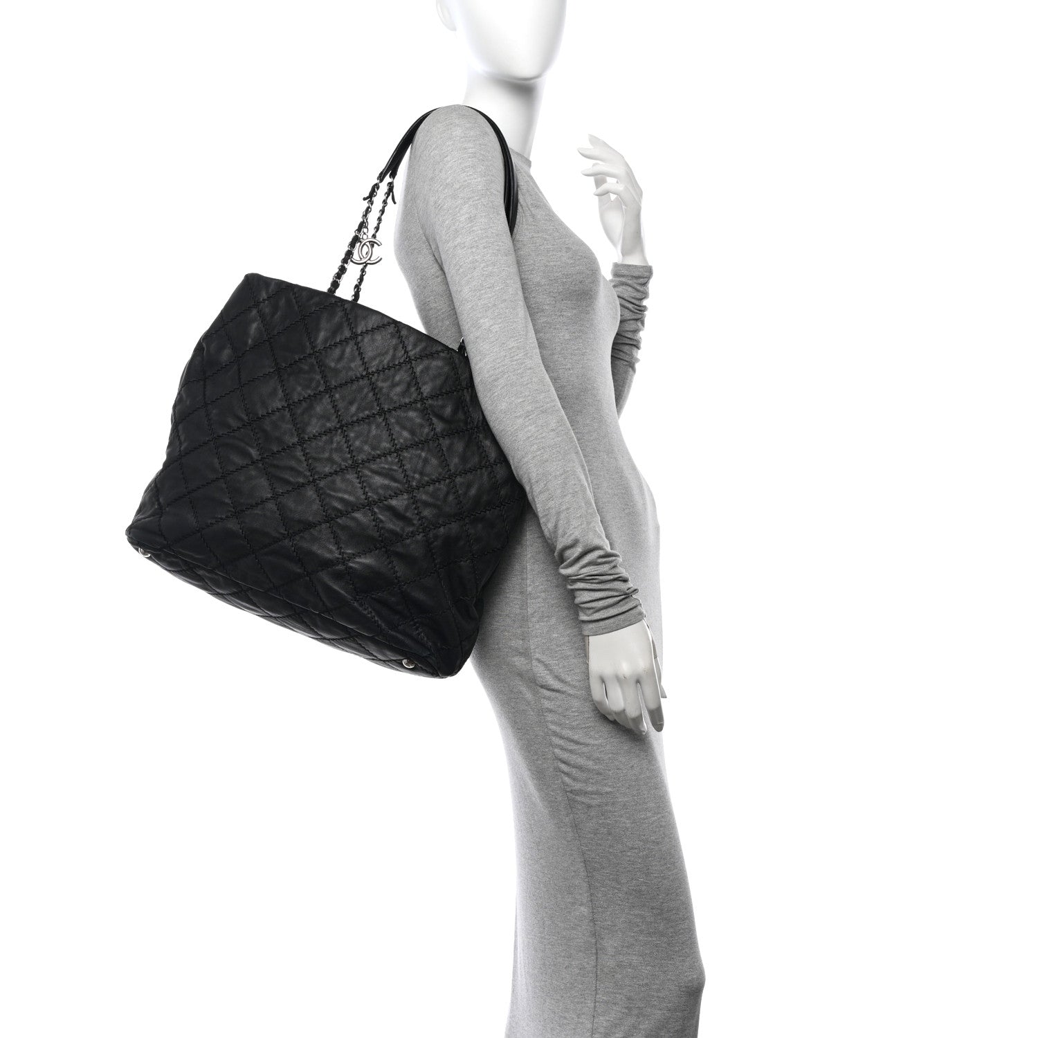 Chanel Lambskin Stitched Shopper Tote Black 2 of 13