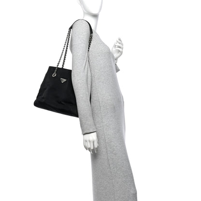 Prada Tessuto Nylon Acciaio Chain Shoulder Bag Black 2 of 12