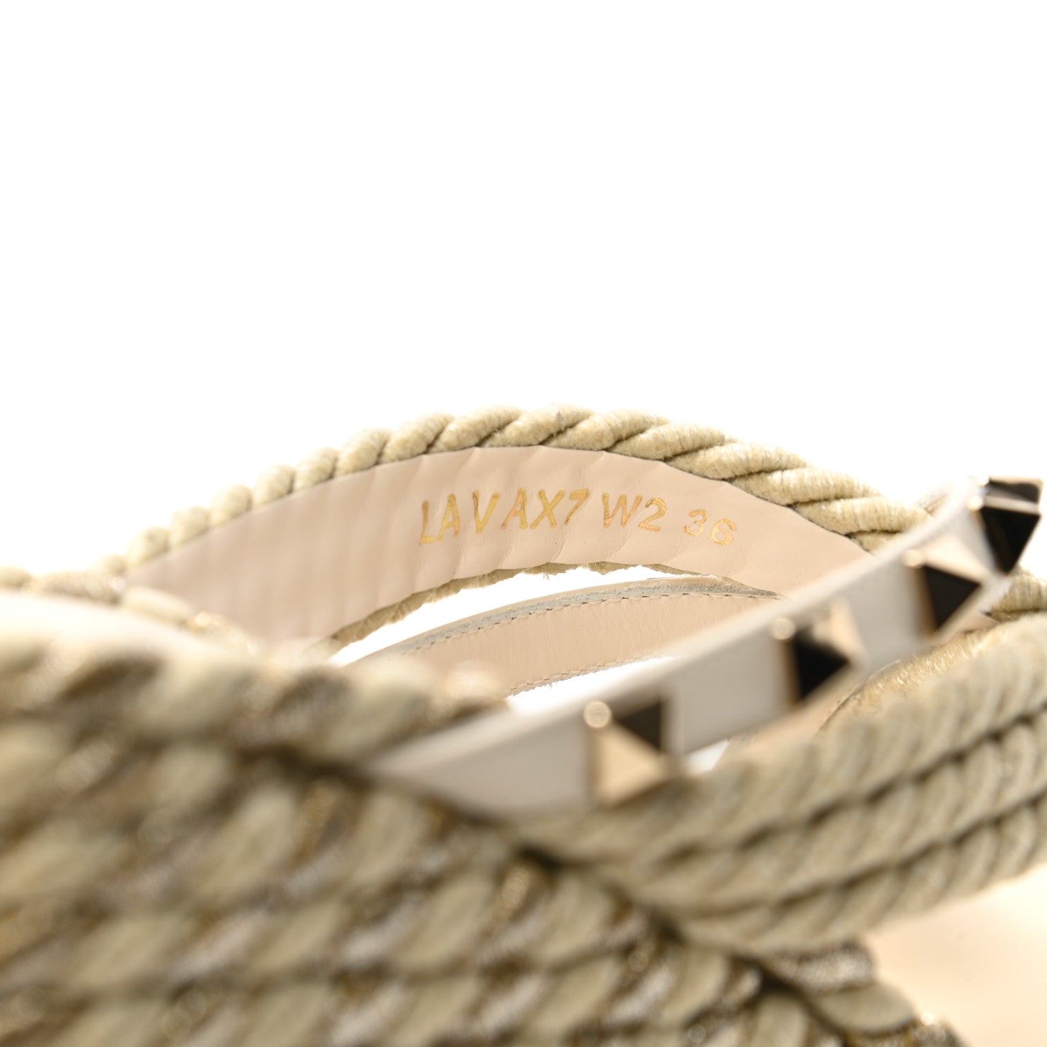 Valentino Garavani Calfskin Silk Rockstud Torchon Espadrille Wedge 25/95mm Slide Sandals 36 Light Ivory 8 of 9