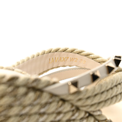 Valentino Garavani Calfskin Silk Rockstud Torchon Espadrille Wedge 25/95mm Slide Sandals 36 Light Ivory 8 of 9