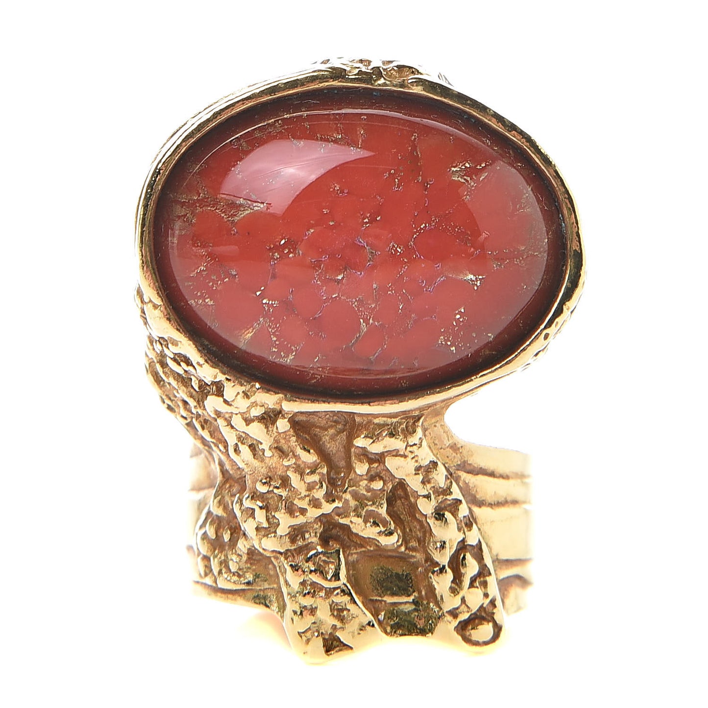 Glass Cabochon Arty Ovale Ring 8 Red Gold