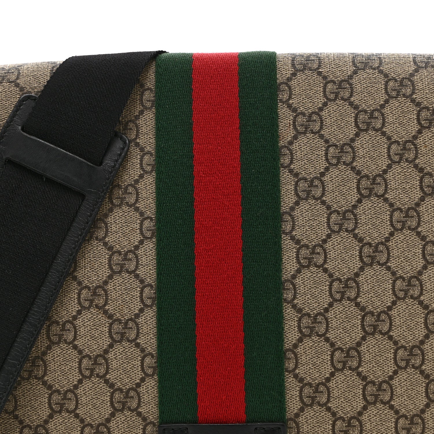 Gucci GG Supreme Monogram Web Flap Messenger Bag Black 9 of 11