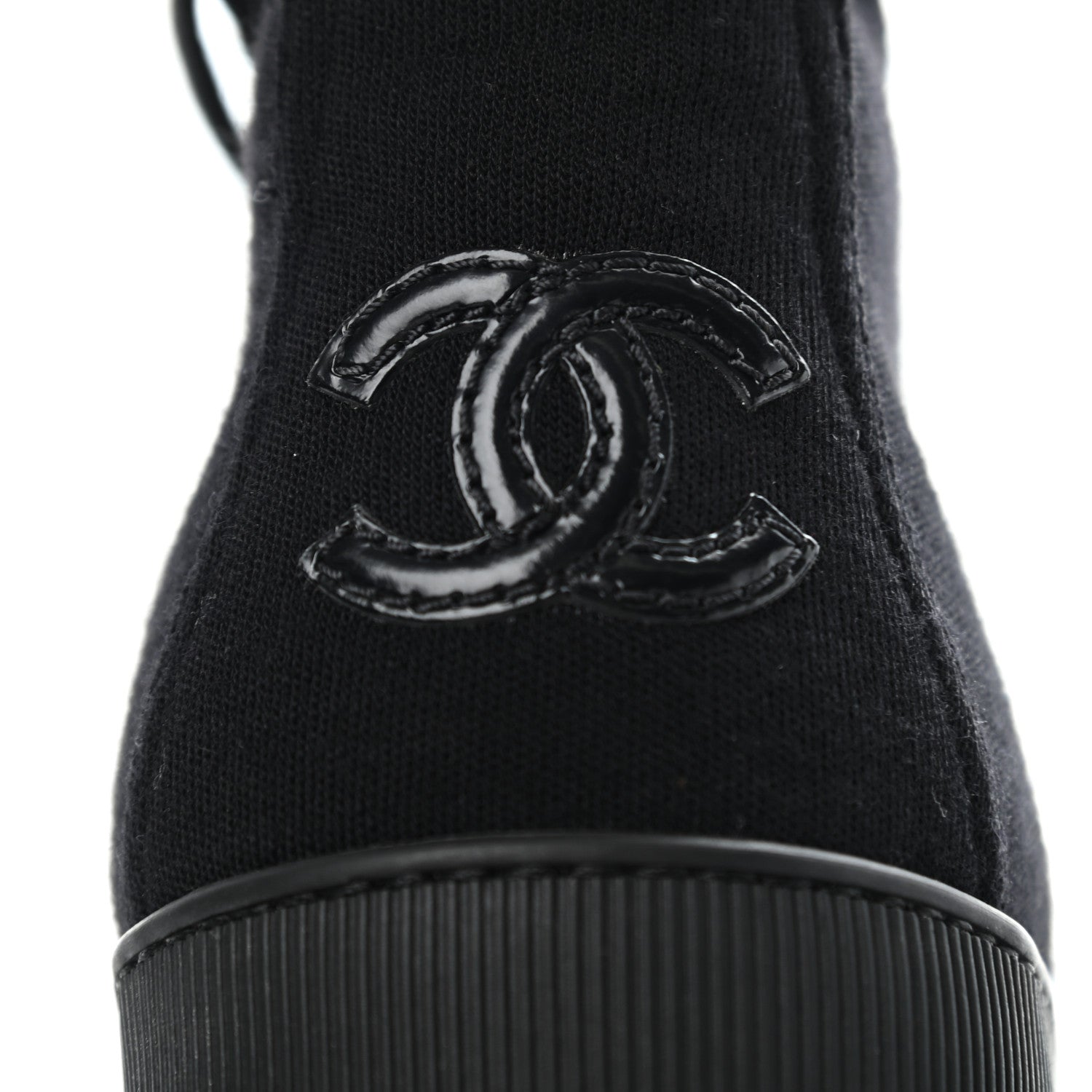 Chanel Jersey Lace Up High Top Sneakers 38.5 Black 9 of 9