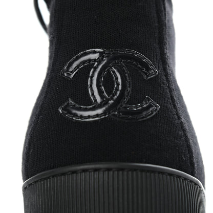 Chanel Jersey Lace Up High Top Sneakers 38.5 Black 9 of 9