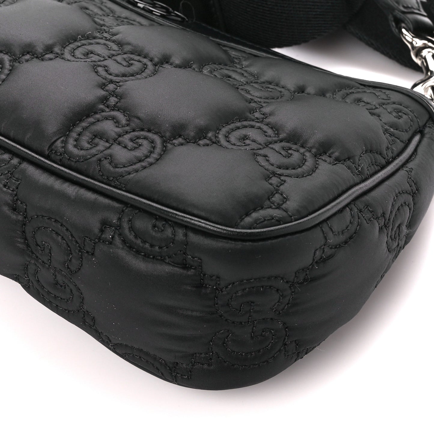 Nylon Calfskin Enamel GG Matelasse Chain Handbag Black