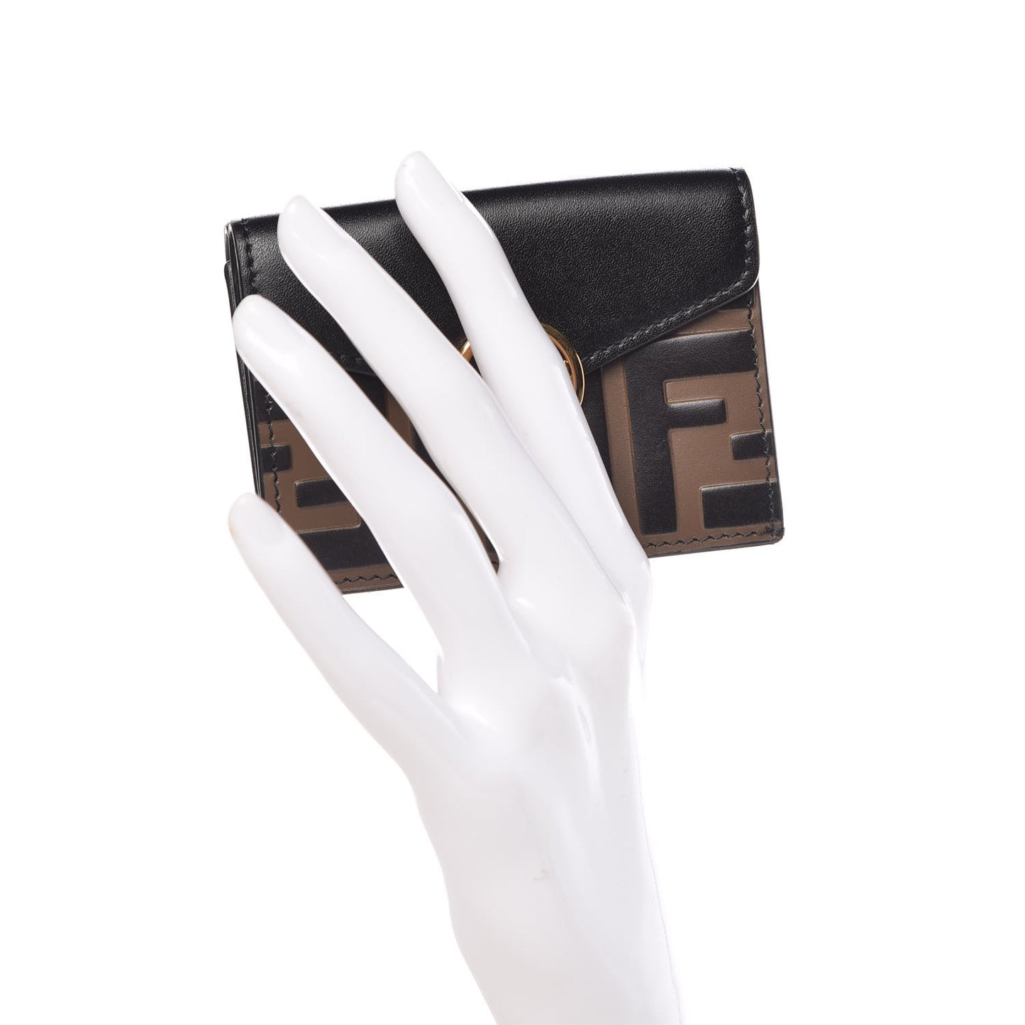 Vitello Liberty F is Fendi Bi-Color FF 1974 Embossed Micro Tri-Fold Envelope Wallet Maya Black