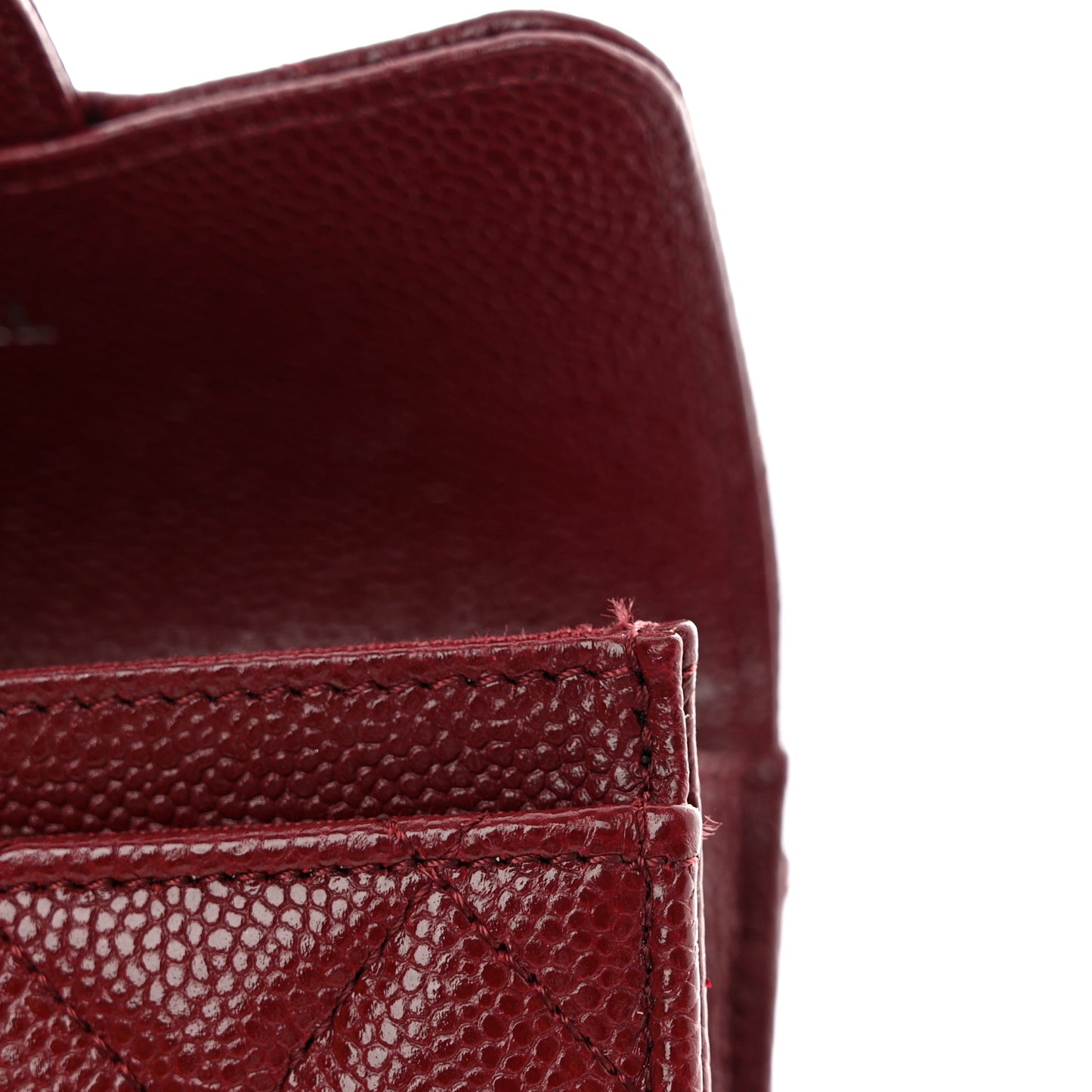 Caviar Quilted Flap Card Holder Wallet Burgundy
