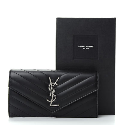 Saint Laurent Calfskin Matelasse Chevron Monogram Flap Wallet Black 8 of 8