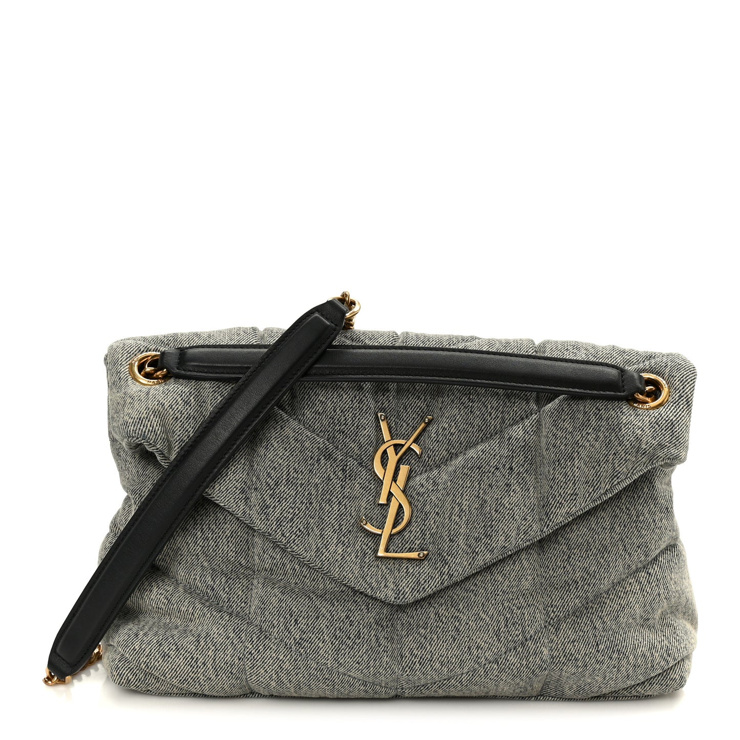 Denim Quilted Medium Loulou Puffer Monogram Chain Satchel Azur