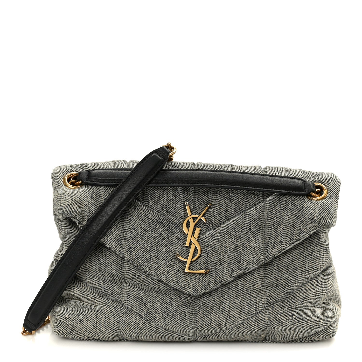 Saint Laurent Denim Quilted Medium Loulou Puffer Monogram Chain Satchel Azur 1 of 10