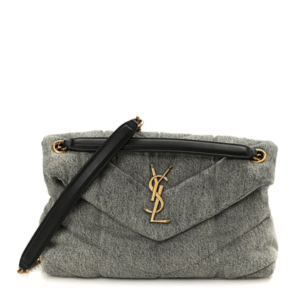 Saint Laurent Denim Quilted Medium Loulou Puffer Monogram Chain Satchel Azur 1 of 10