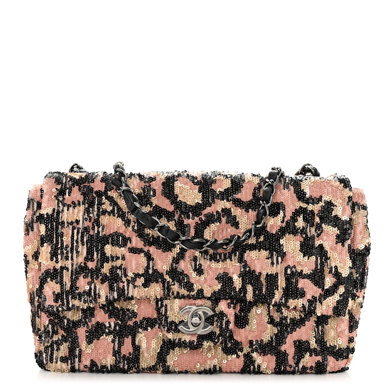 Chanel Sequin Leopard Print Quilted Medium Single Flap Pink Gold