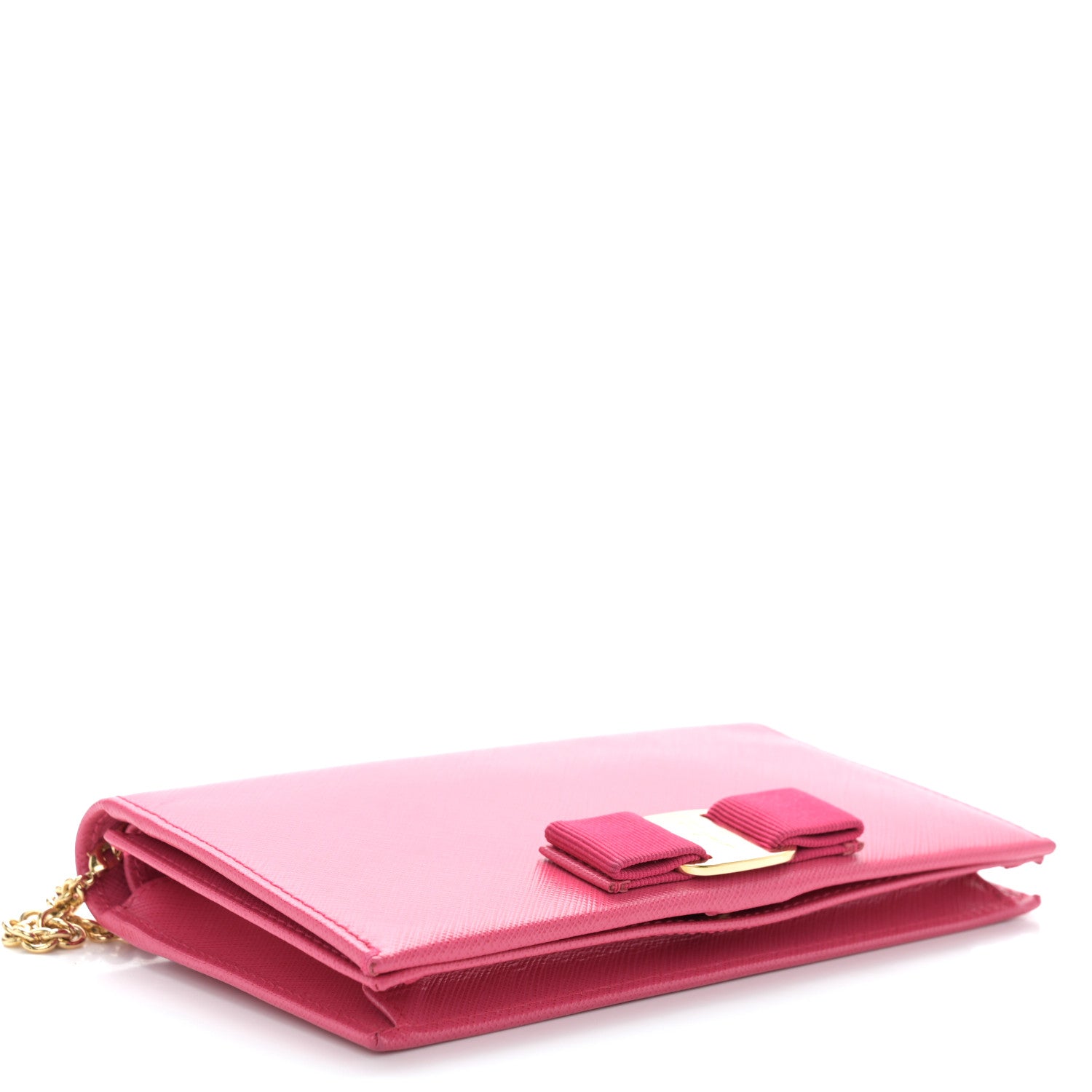 Salvatore Ferragamo Hammered Calfskin Vara Bow Chain Wallet Pink 4 of 11