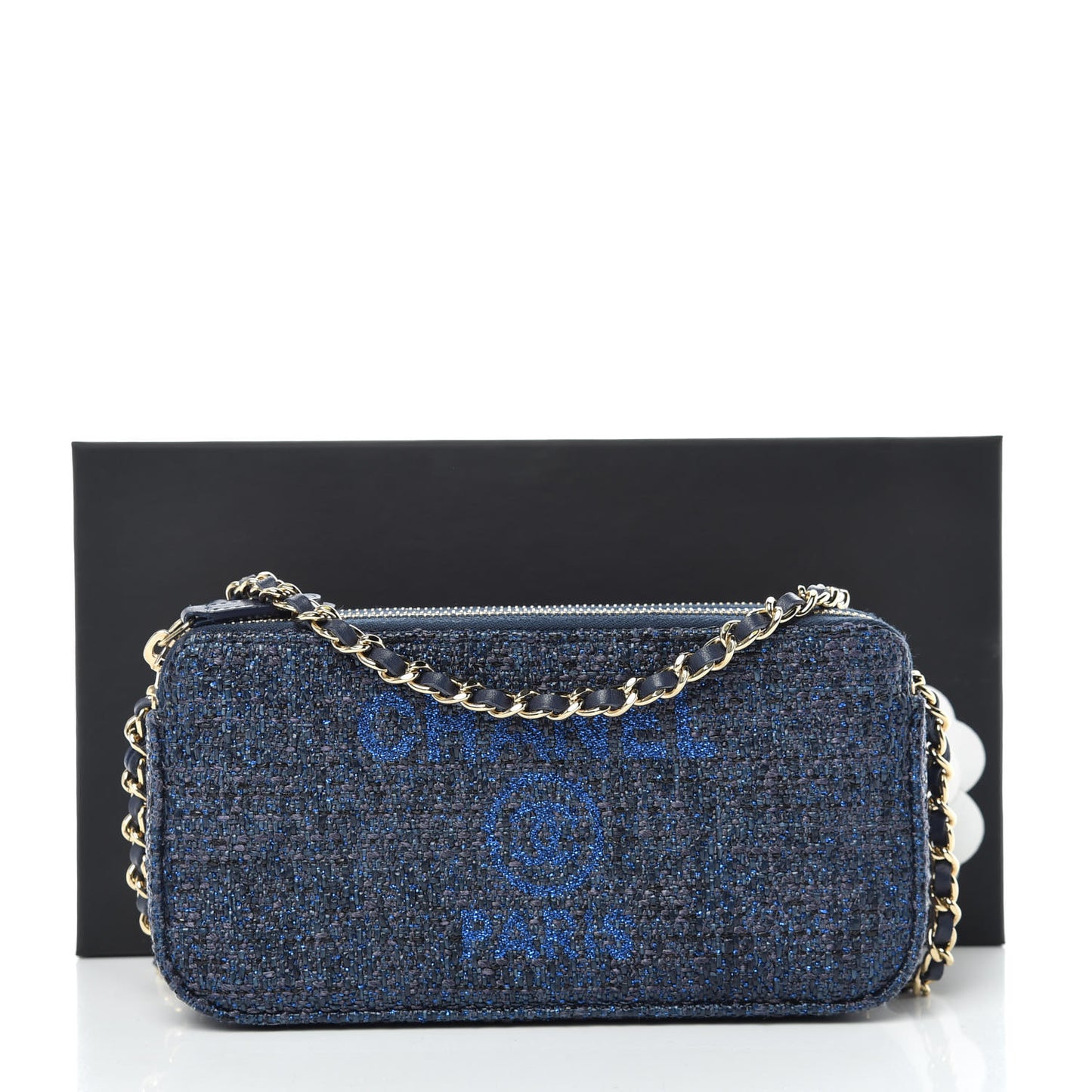 Canvas Small Deauville Clutch With Chain Blue