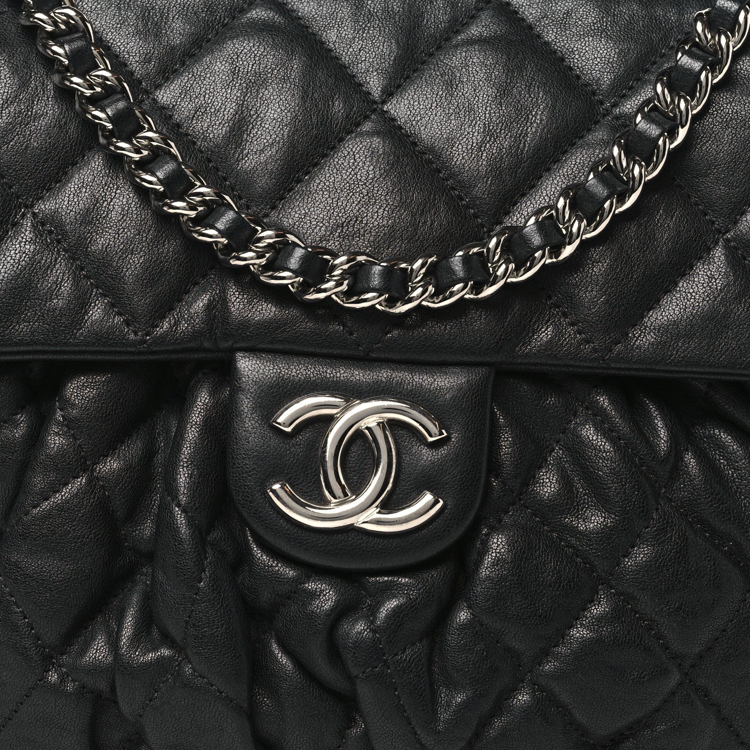 Chanel Washed Lambskin Quilted Medium Chain Around Messenger Black 8 of 11