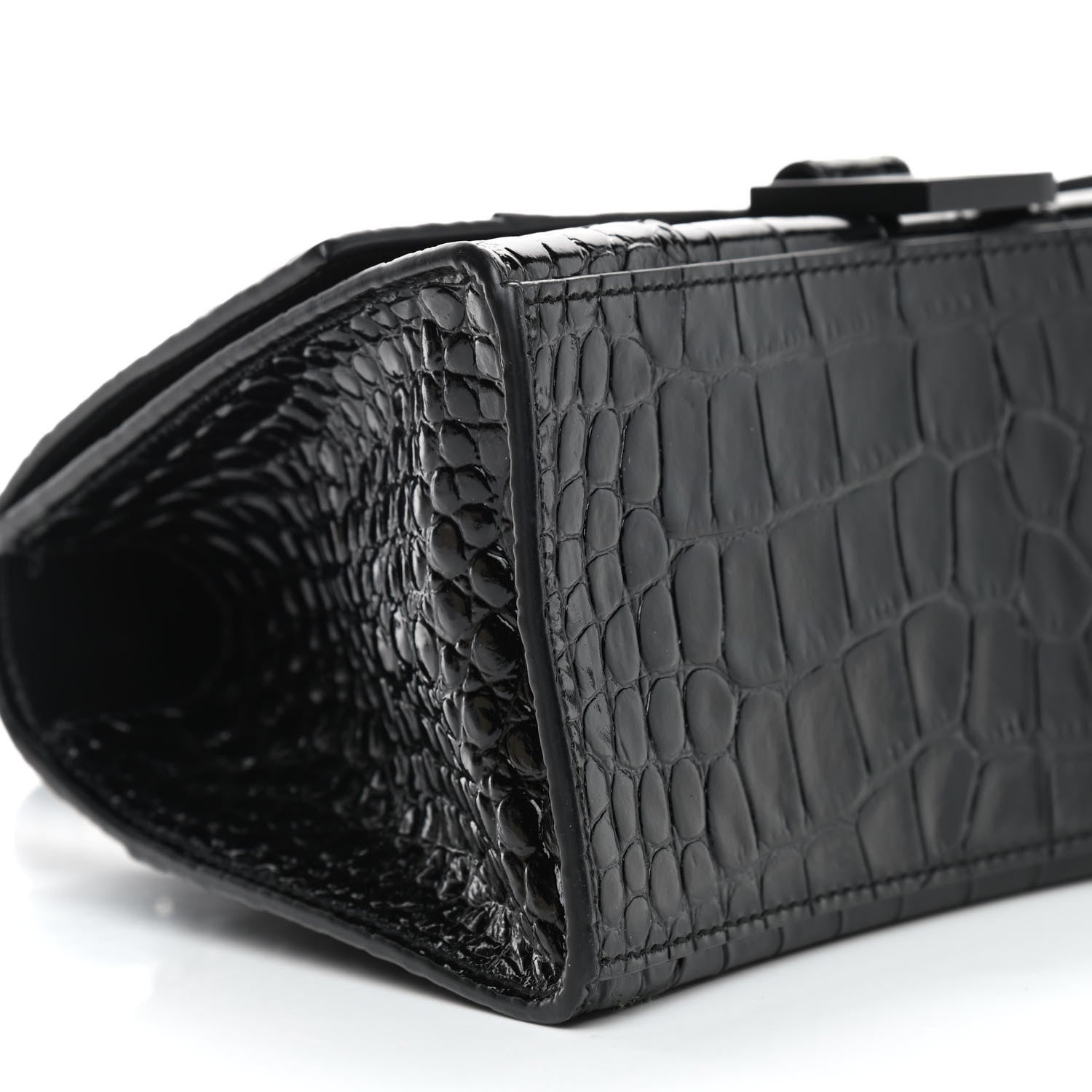 Balenciaga Shiny Calfskin Monochrome Crocodile Embossed Small Hourglass Top Handle Bag Black 7 of 8