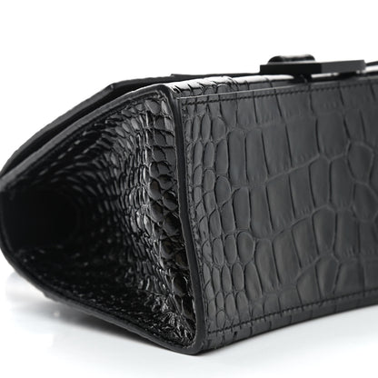 Balenciaga Shiny Calfskin Monochrome Crocodile Embossed Small Hourglass Top Handle Bag Black 7 of 8