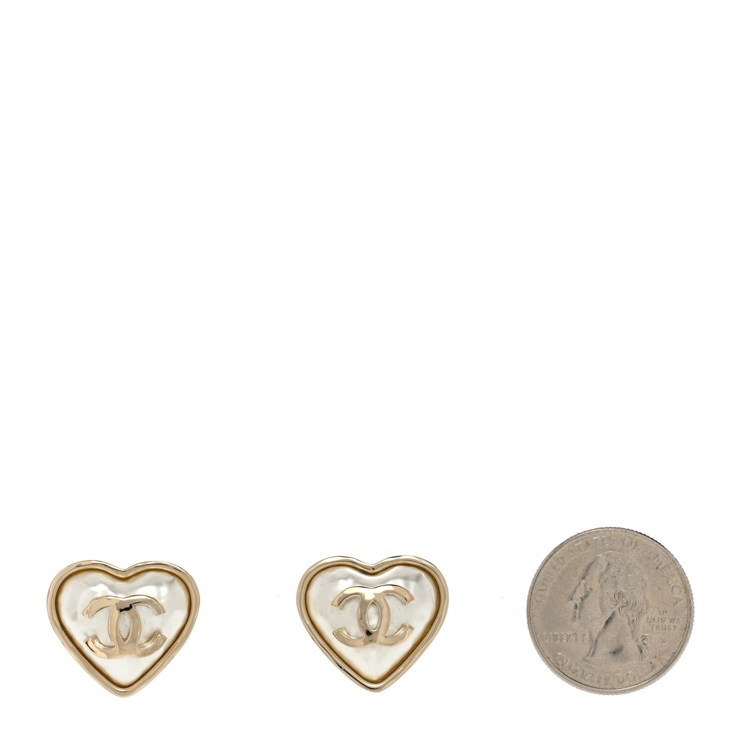 Pearl CC Heart Earrings Gold