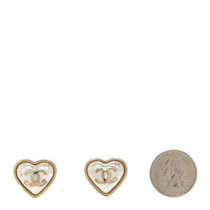 Chanel Pearl CC Heart Earrings Gold 2 of 4