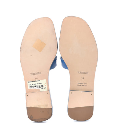 Hermes Calfskin Oran Sandals 37 Bleu De Chine 5 of 11
