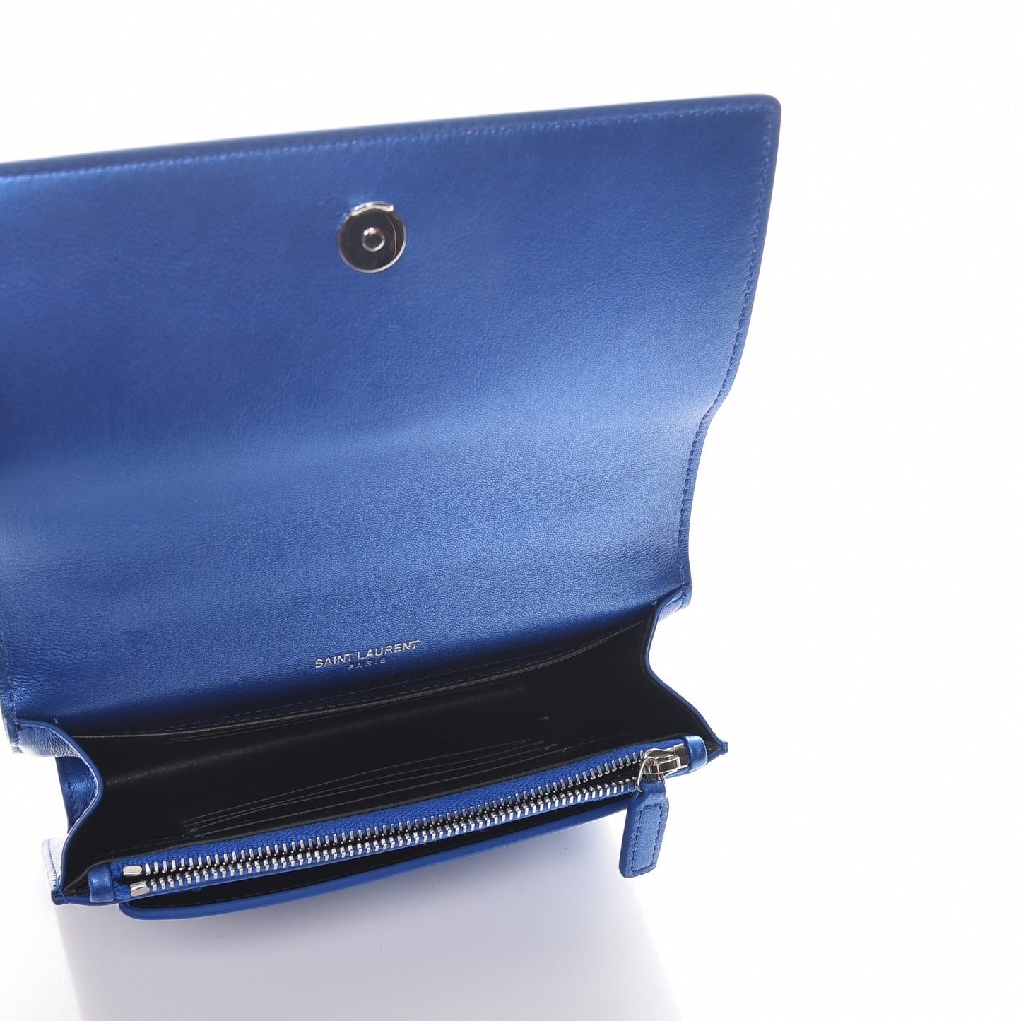 Metallic Calfskin Monogram Sunset Chain Wallet Blue Royal
